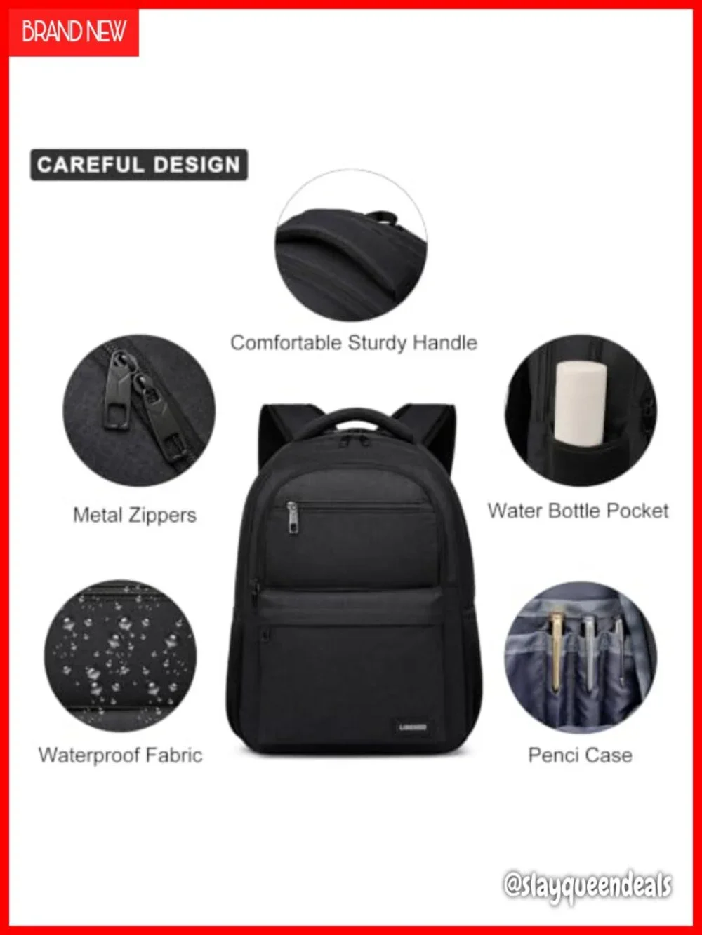 Black Backpack for Men, Water-Resistant 15.6 Inch Laptop Backpack, Large